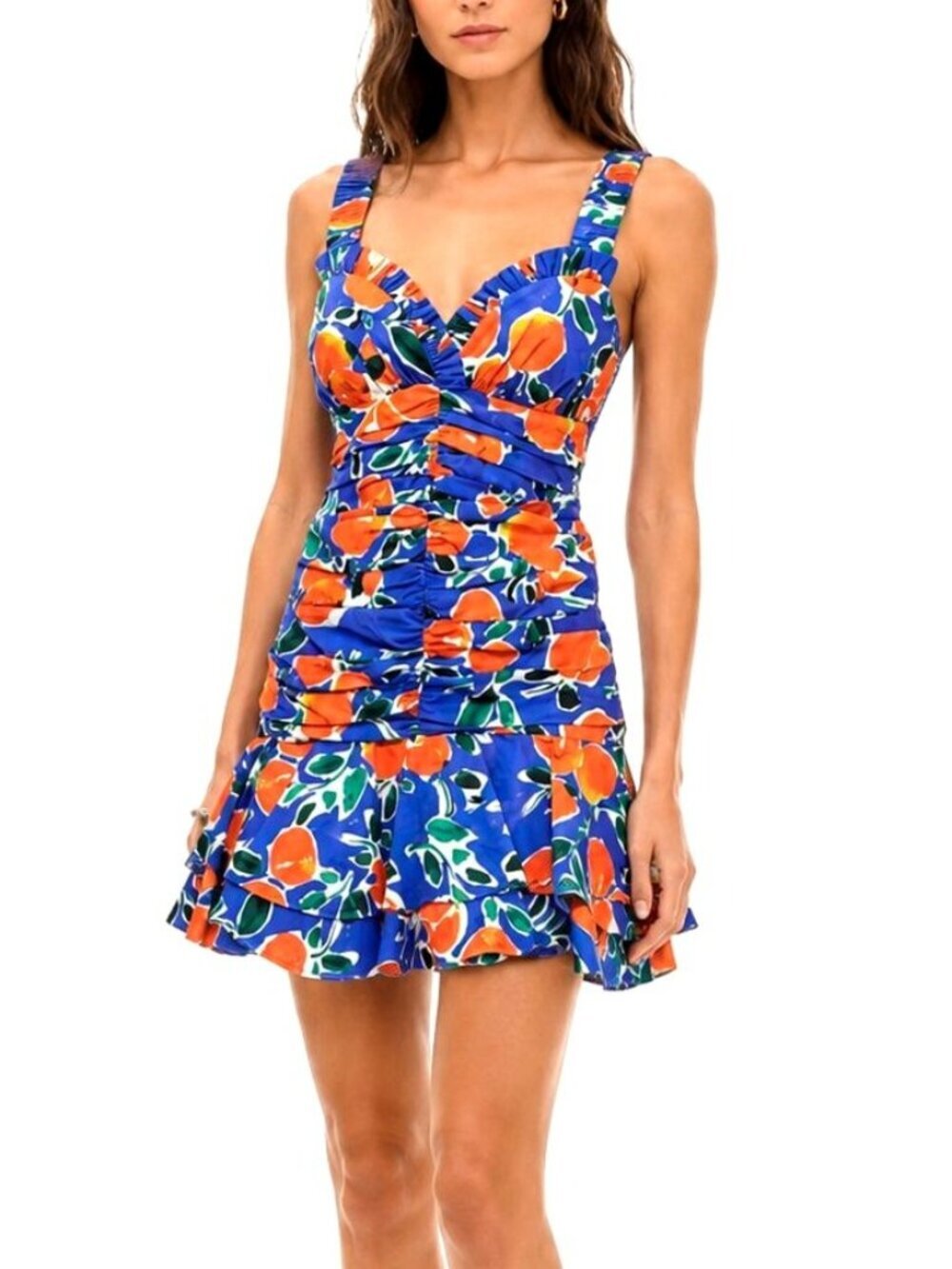 Jonathan Simkhai Havana Ruched Ruffle Mini Dress Ruffle Skirt - Picture 11 of 11